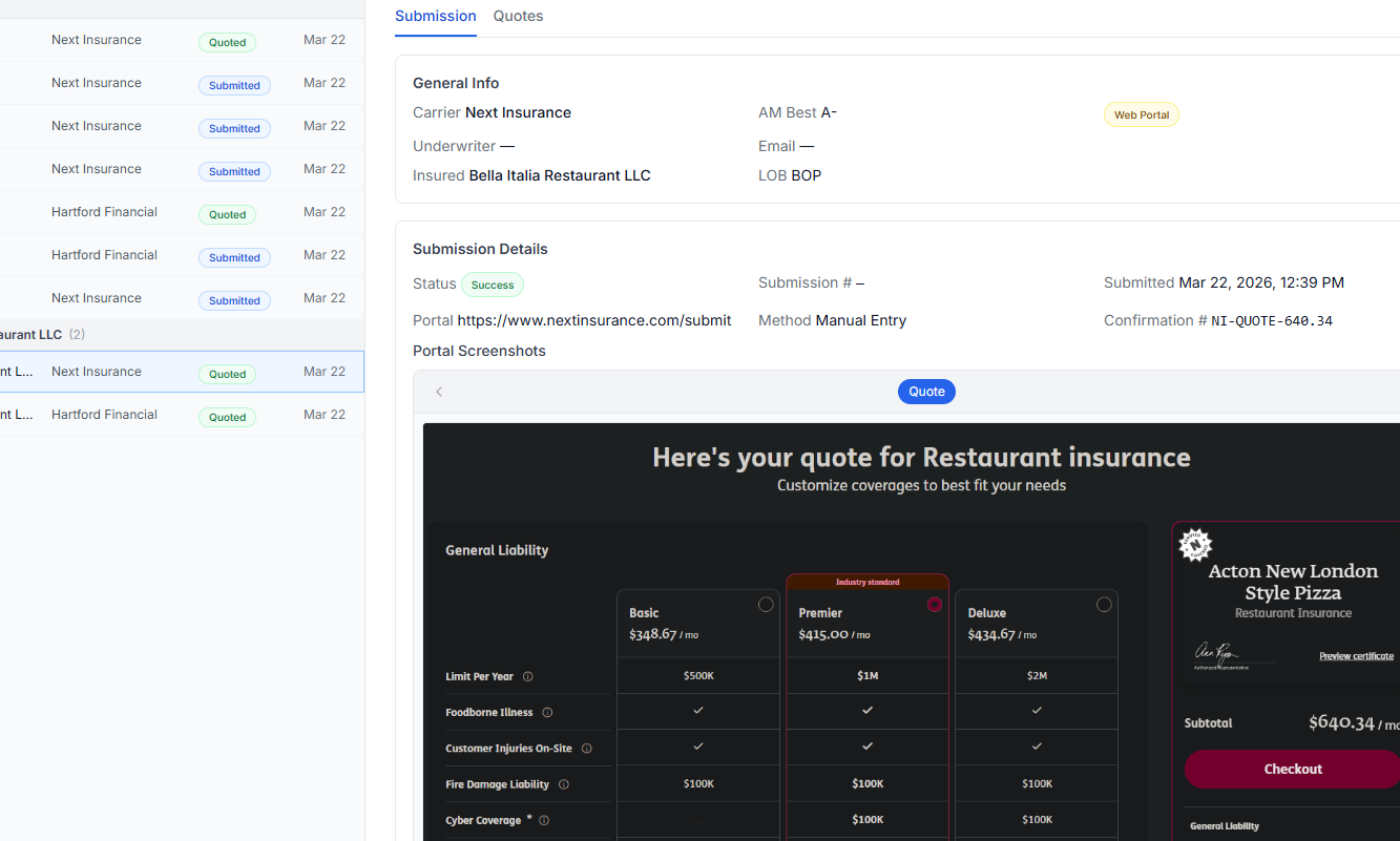 Web portal submission